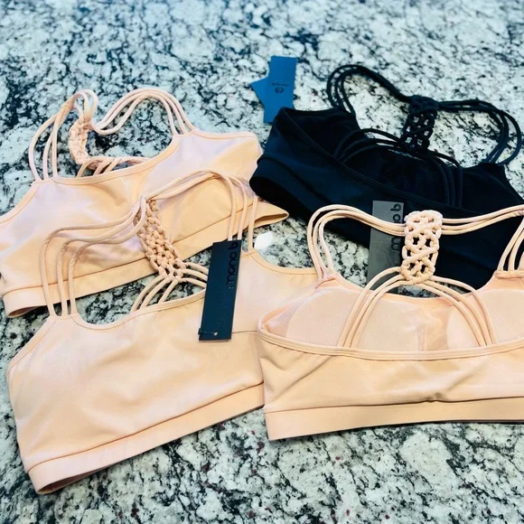 MONO B Dragon Braid Straps Racerback Sports Bra PINK / BLACK SZ SMALL MED LARGE - Picture 5 of 15